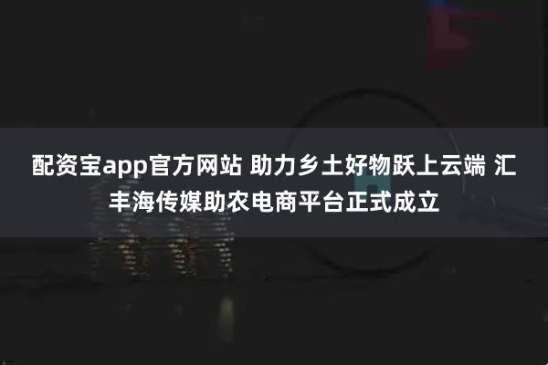 配资宝app官方网站 助力乡土好物跃上云端 汇丰海传媒助农电商平台正式成立