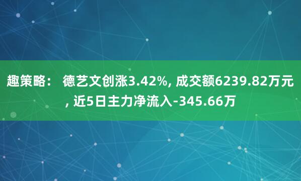 趣策略： 德艺文创涨3.42%, 成交额6239.82万元, 近5日主力净流入-345.66万