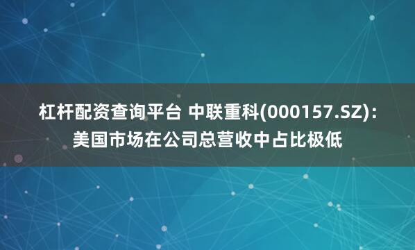 杠杆配资查询平台 中联重科(000157.SZ)：美国市场在公司总营收中占比极低